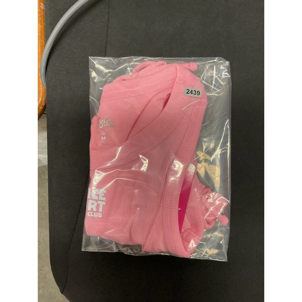 Justice Girls Tank Top Cinch Side Ribbed Pink Sport Club Size M 10